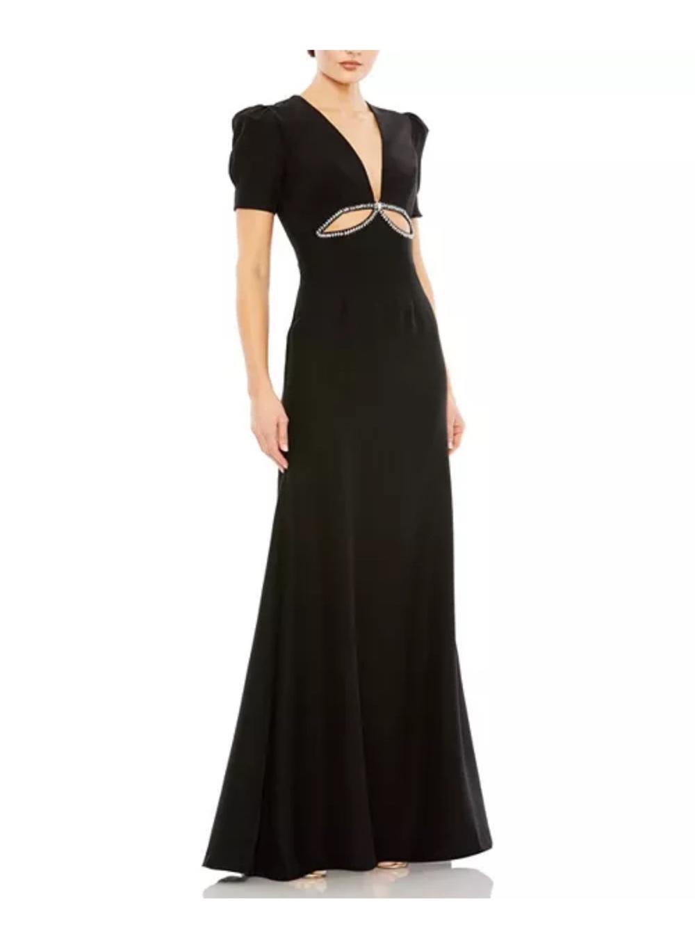 Mac Duggal Puff Sleeve Embellished Cutout Evening Gown Size 10